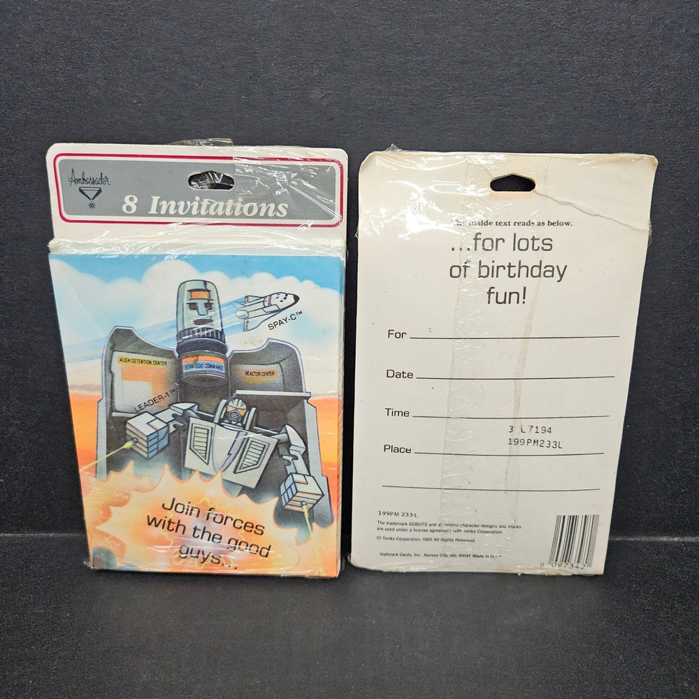 Ambassador GoBots Birthday Invitations 15ct 1985 Tonka Leader-1 Spay-C Vintage
